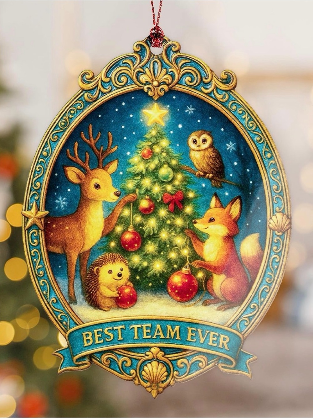 🎄New🎄Holiday “Best Team Ever” Blue & Gold Animal Christmas Ornament (2/$10)